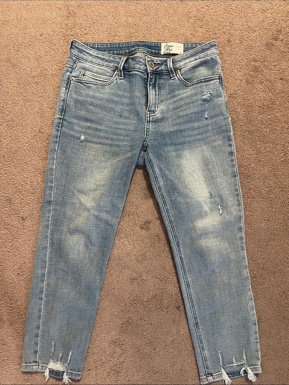 Cropped Light Blue Distressed Jeans - Femme Luxe